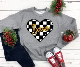 Iowa Checkered Heart Grey Sweatshirt