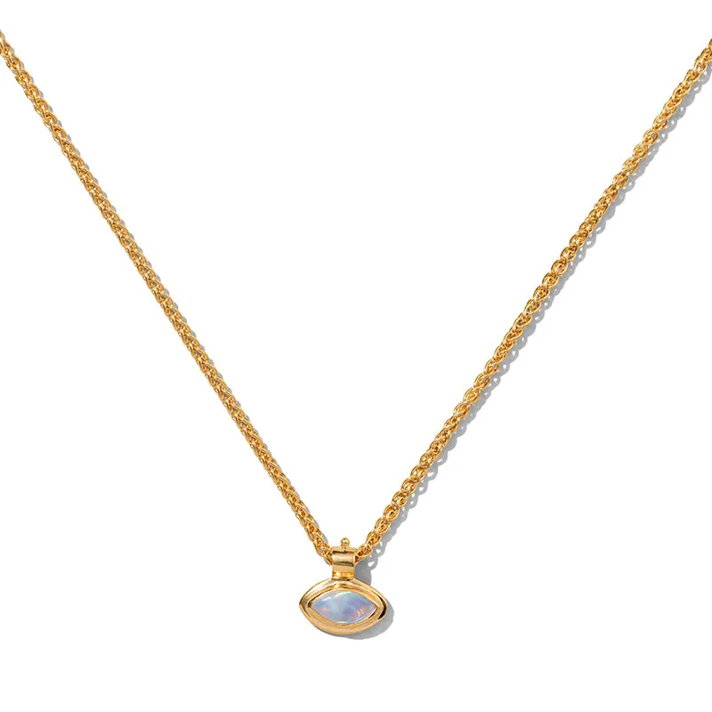 Iris Necklace, White Opal, 9kt Yellow Gold