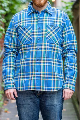 Iron Heart IHSH-376-BLU Ultra Heavy Flannel Tartan Check Work Shirt - Blue