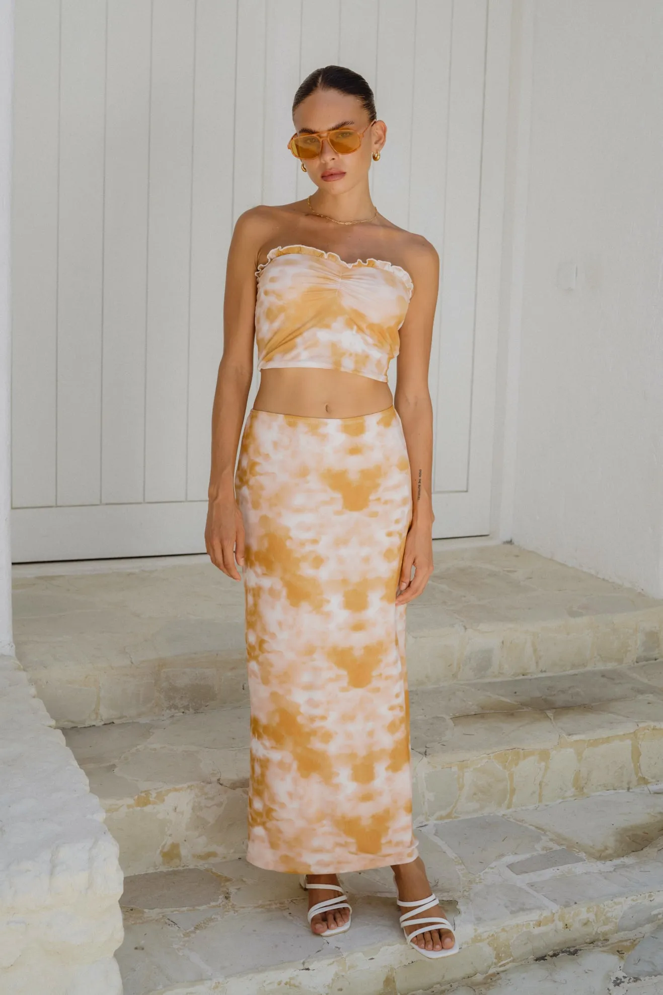 Isabela Yellow Tie Dye Mesh Maxi Skirt