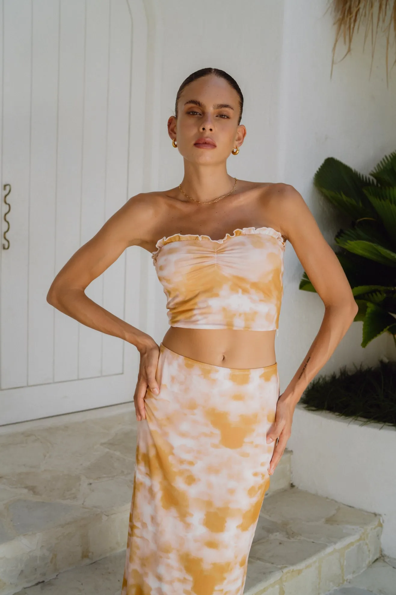 Isabela Yellow Tie Dye Mesh Maxi Skirt