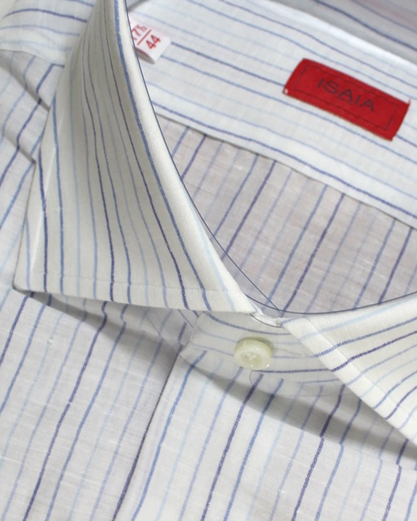 Isaia Linen Shirt White Purple Stripes 44 - 17 1/3 Regular Fit