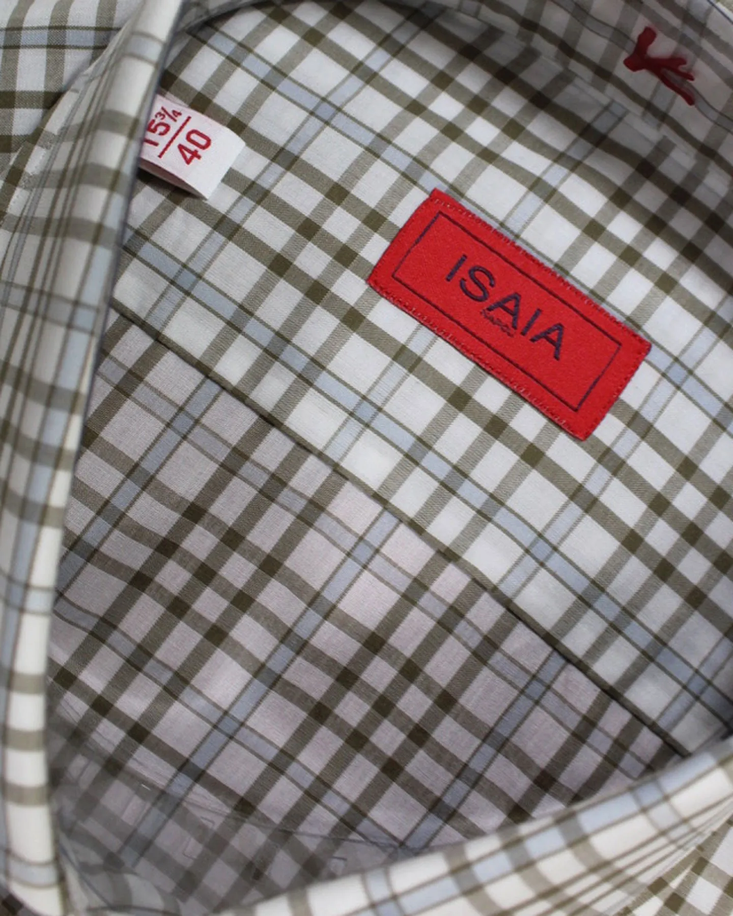 Isaia Shirt White Taupe Blue Glen Check 40 - 15 3/4 Regular Fit