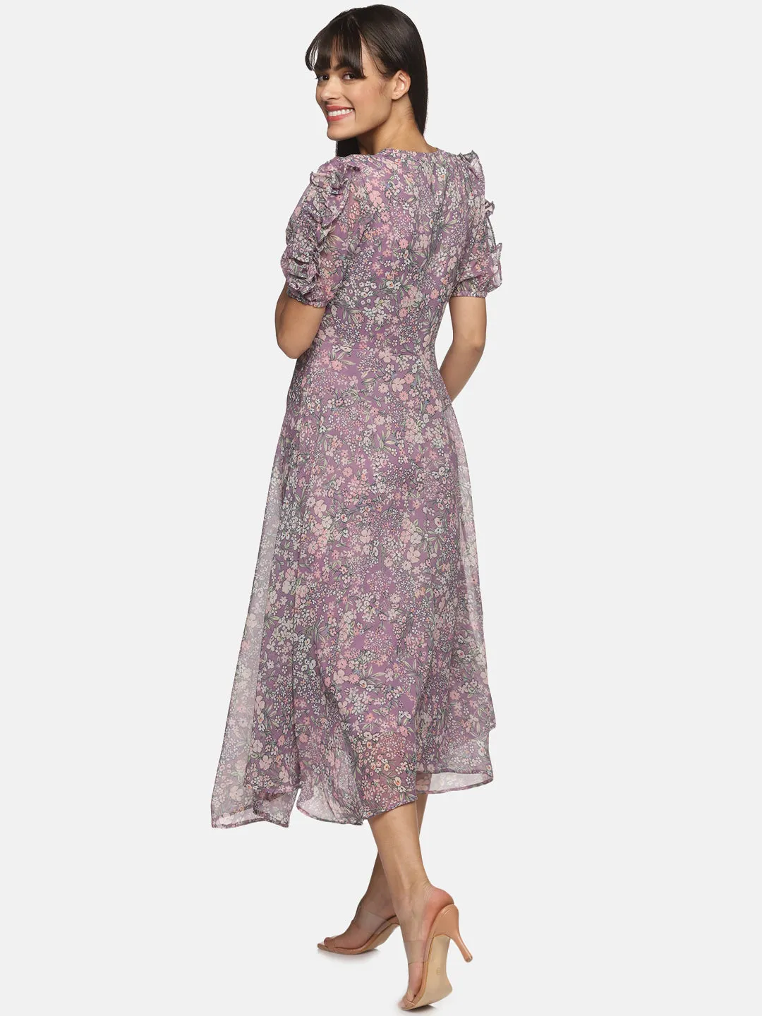 IS.U  purple puff sleeve midaxi dress at best price