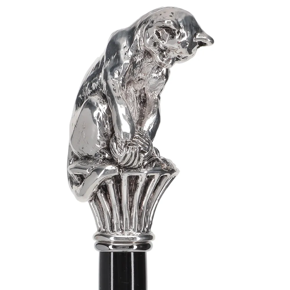 Italian Luxury: Cat with Yarn Stick, Crafted in 925r Silver