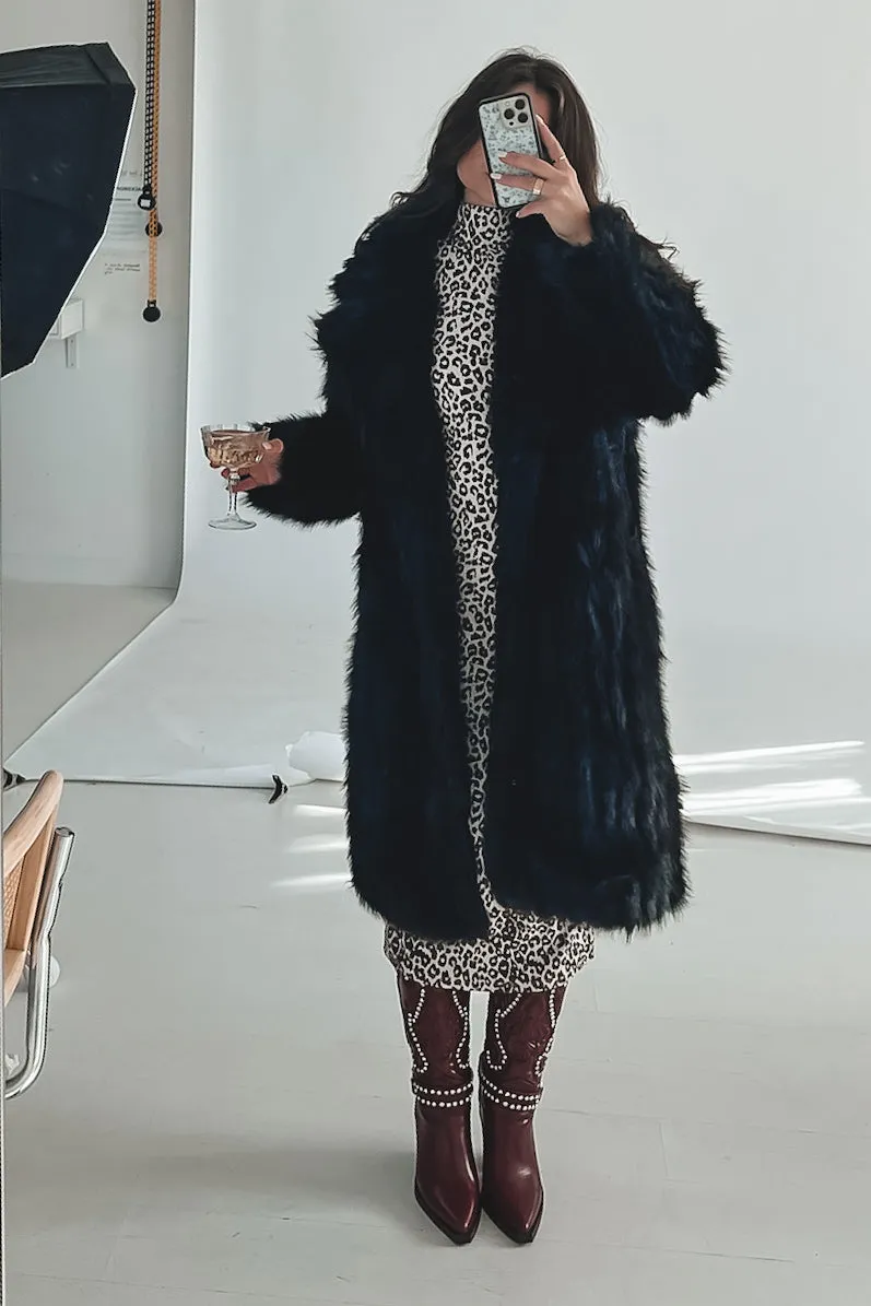 It’s Giving Luxury Black Faux Fur Long Coat