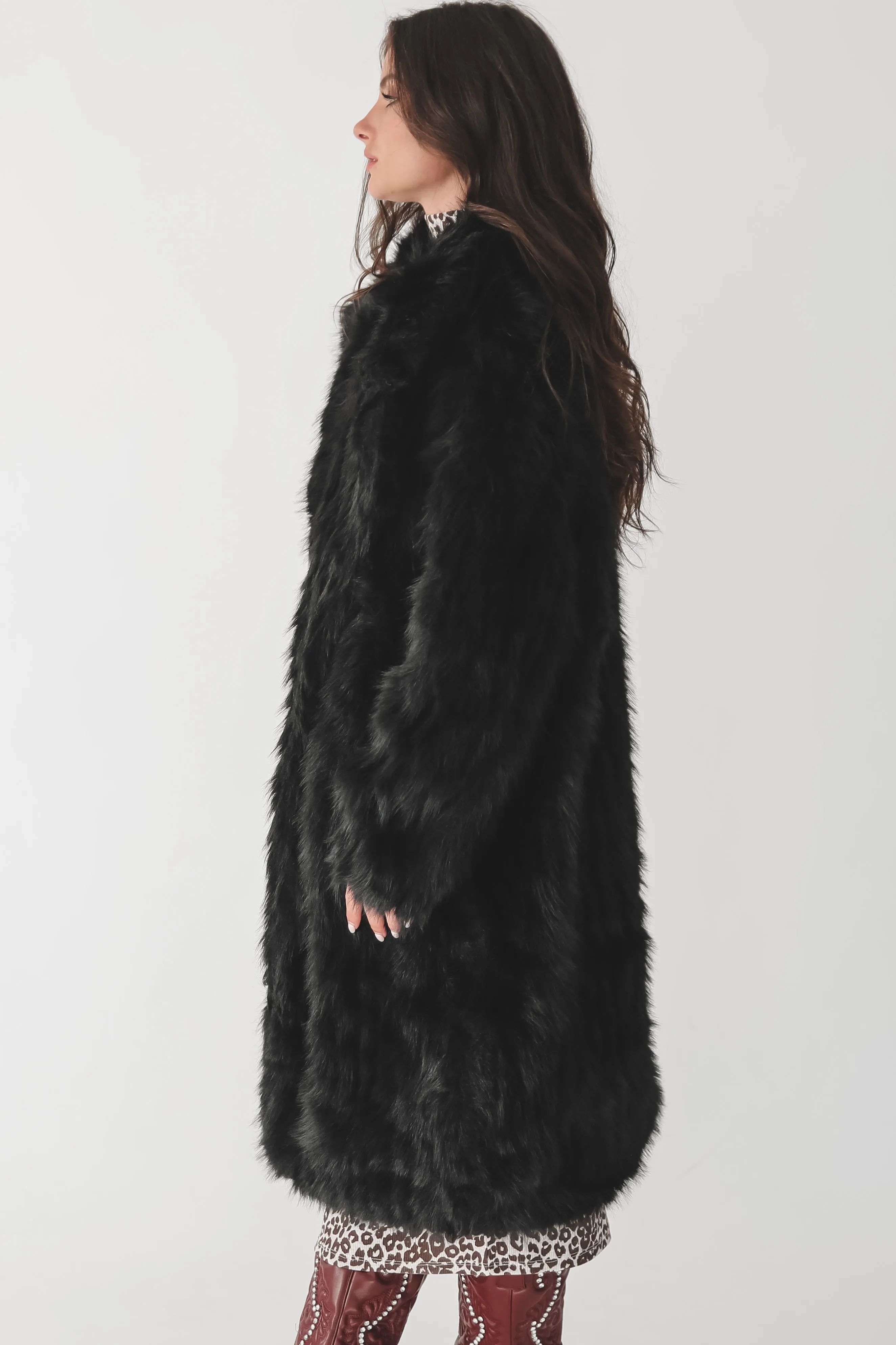 It’s Giving Luxury Black Faux Fur Long Coat