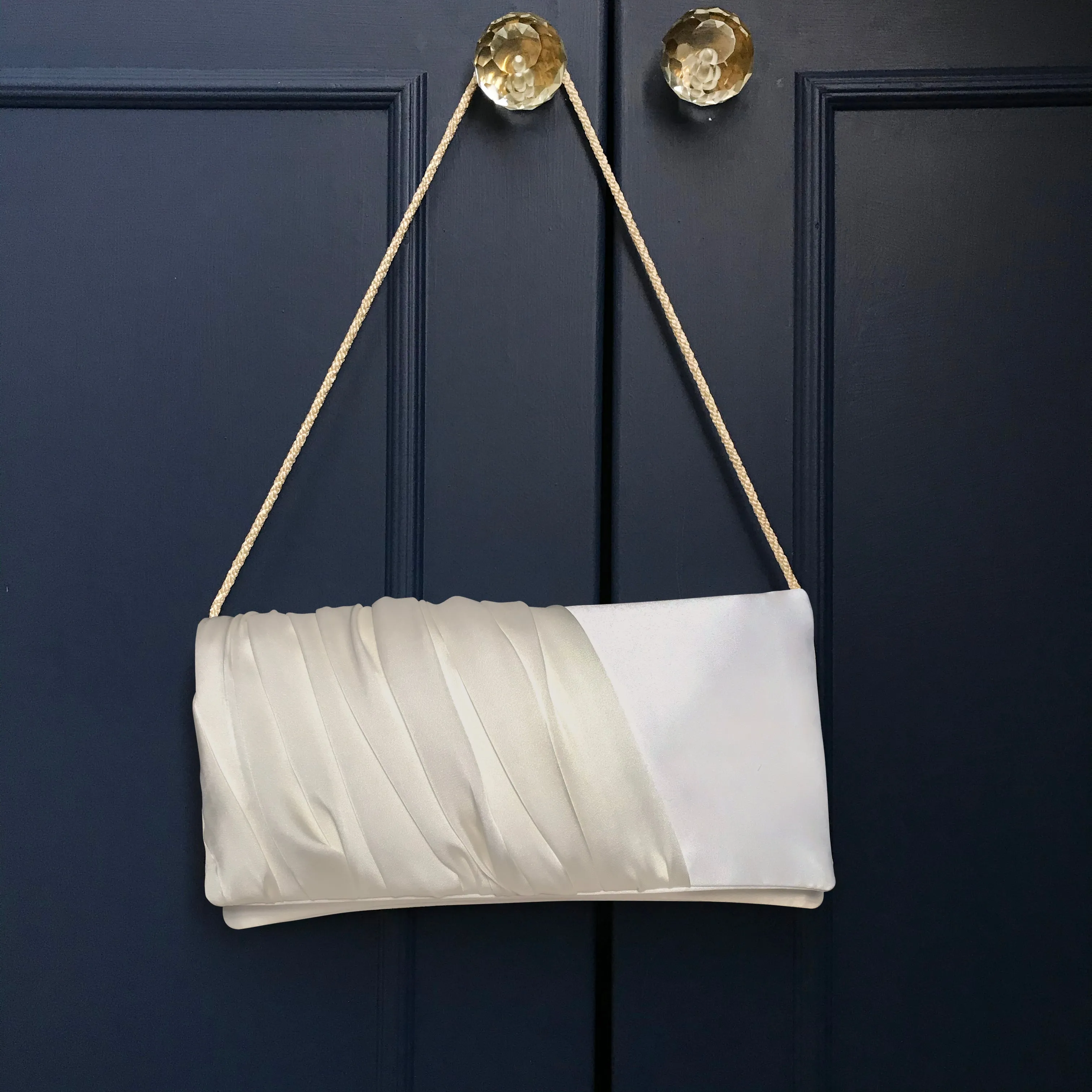 Ivory ruched satin wedding day clutch ELLA