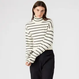 Ivory Striped Turtleneck Sweater