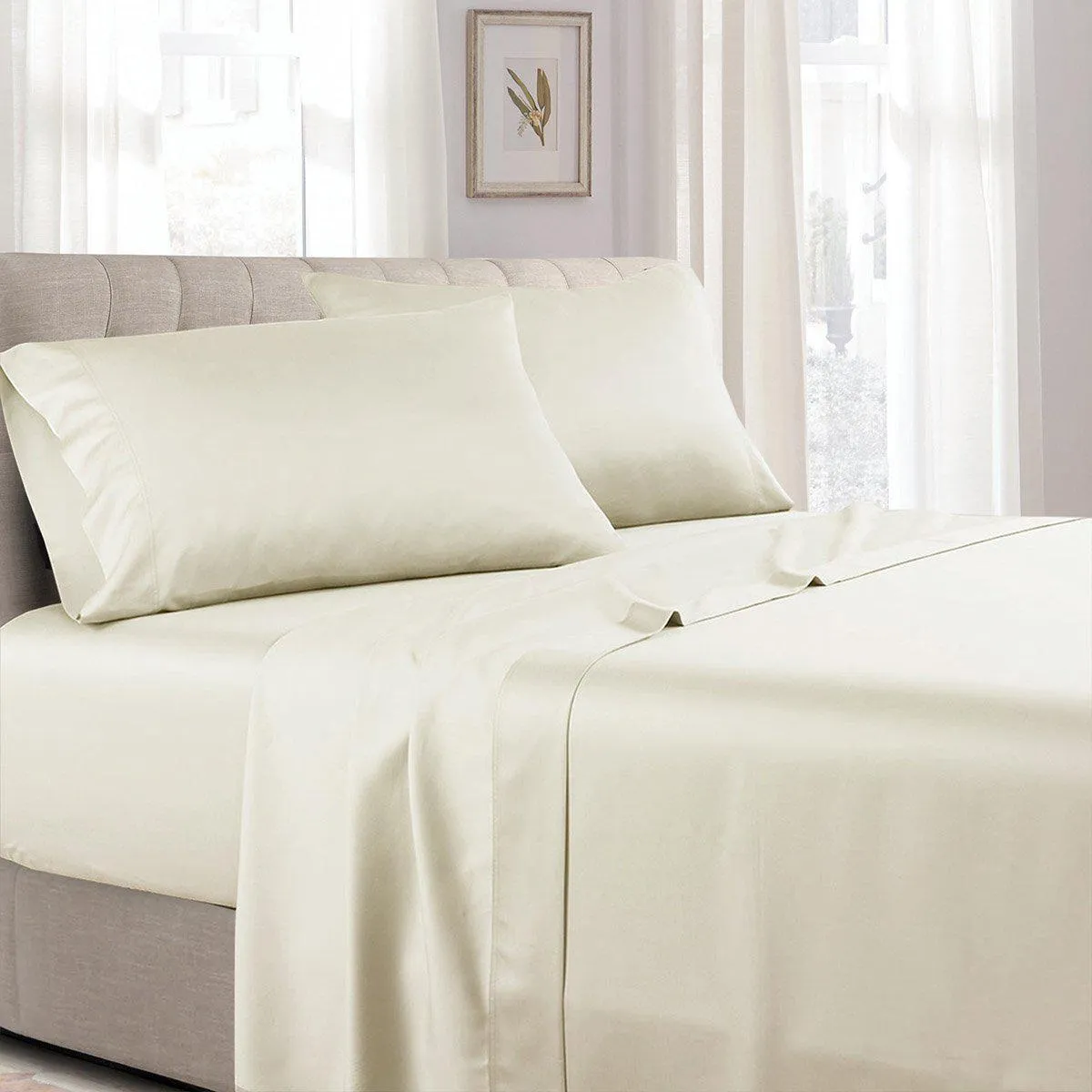 Ivory Wrinkle-Resistant 100% Cotton Sheets 300 Thread count Full | CalKing