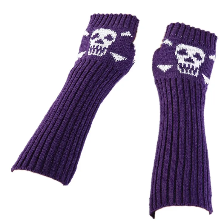 Jacquard Skull Fingerless Warm Gloves Knit Ski Gloves(Shallow Gray)