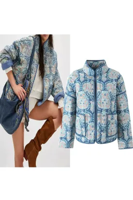 'Jade' Blue Cashew Print Cotton Jacket