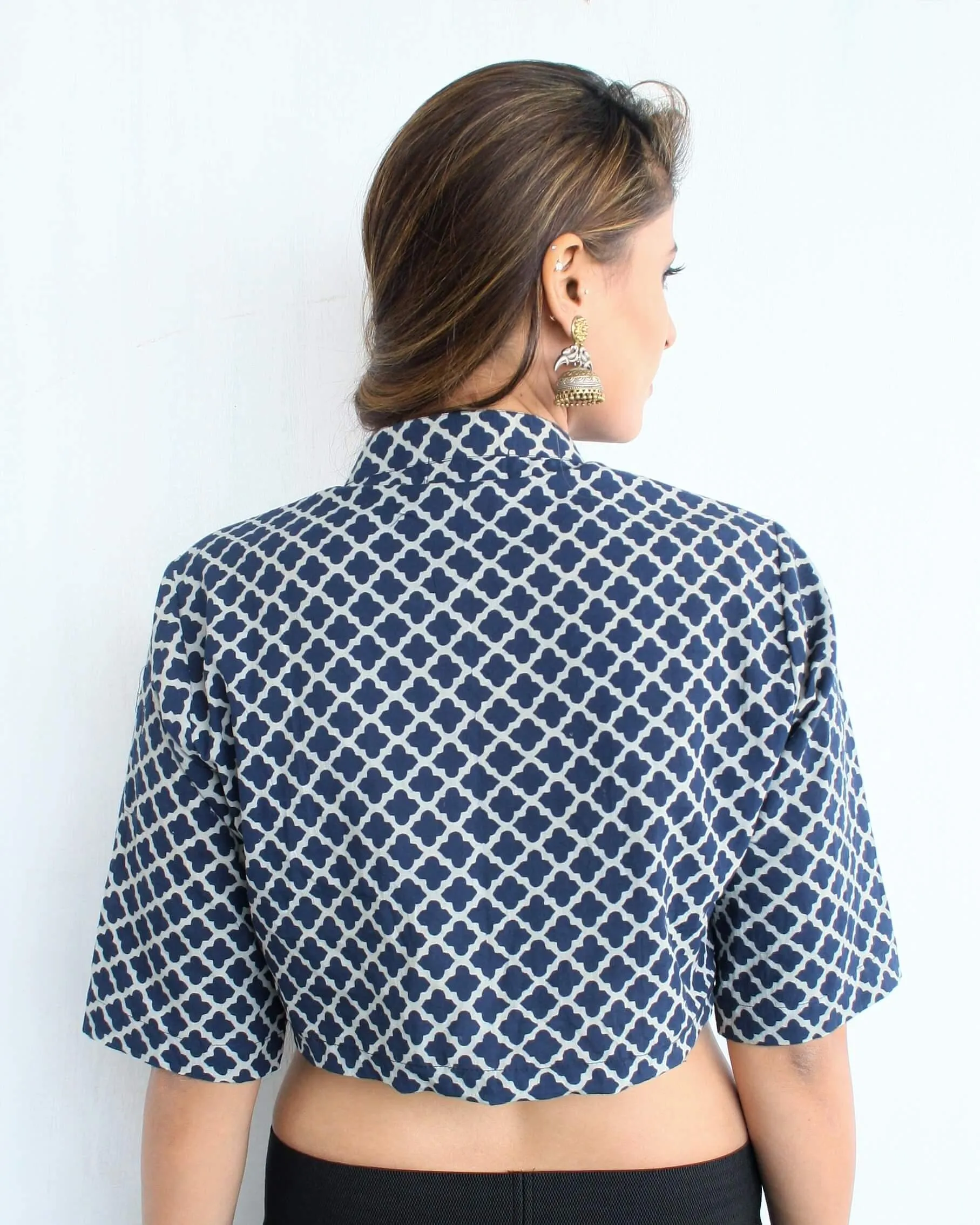 Jal Block Printed Cotton Crop Top Blouse