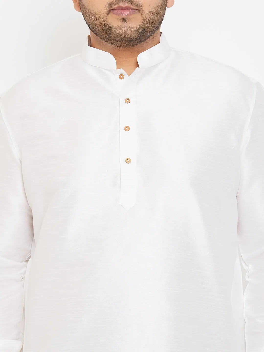 Jashvi Men's Plus Size White Silk Blend Curved Kurta