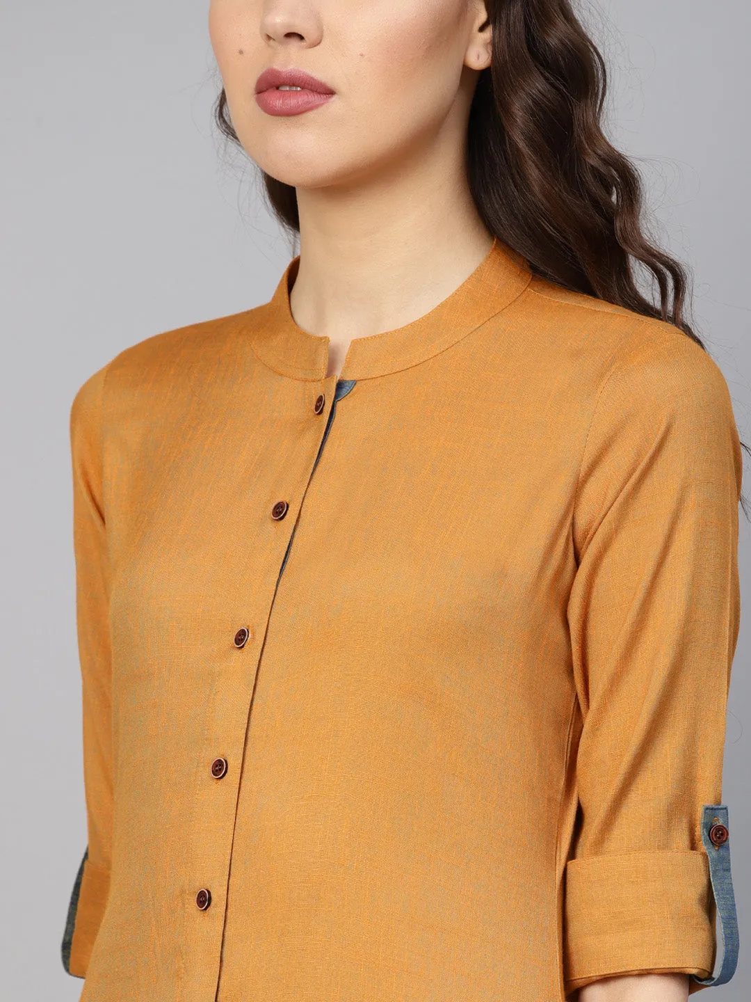 Jashvi Women Mustard Woven Design Straight Rayon Kurta