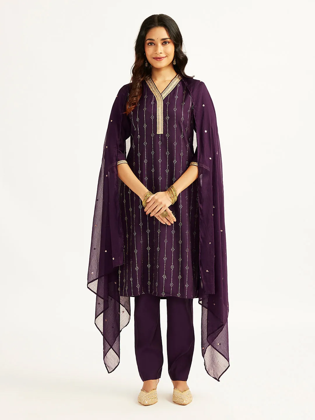 Jashvi Women's Purple Kurta Set