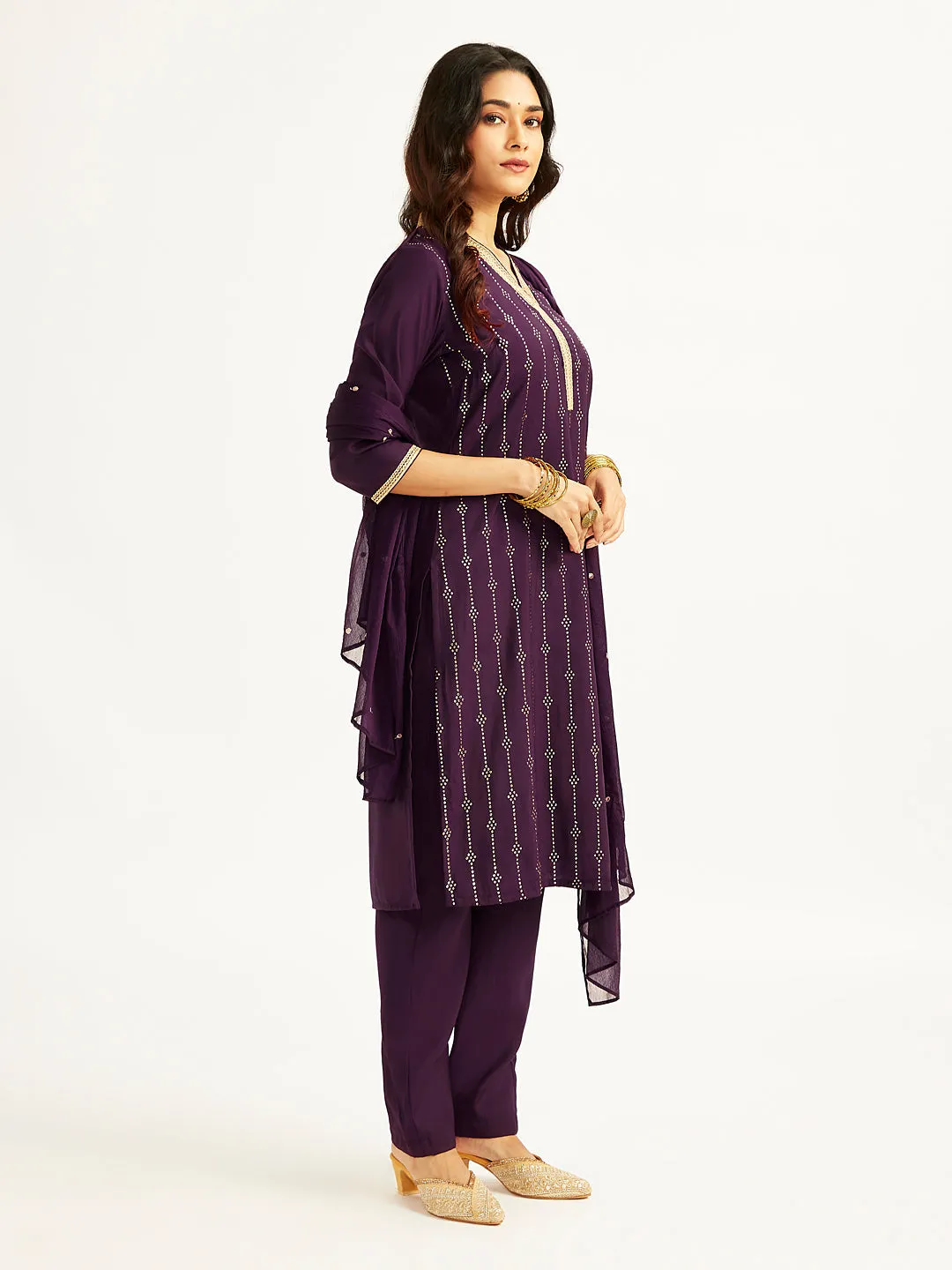 Jashvi Women's Purple Kurta Set