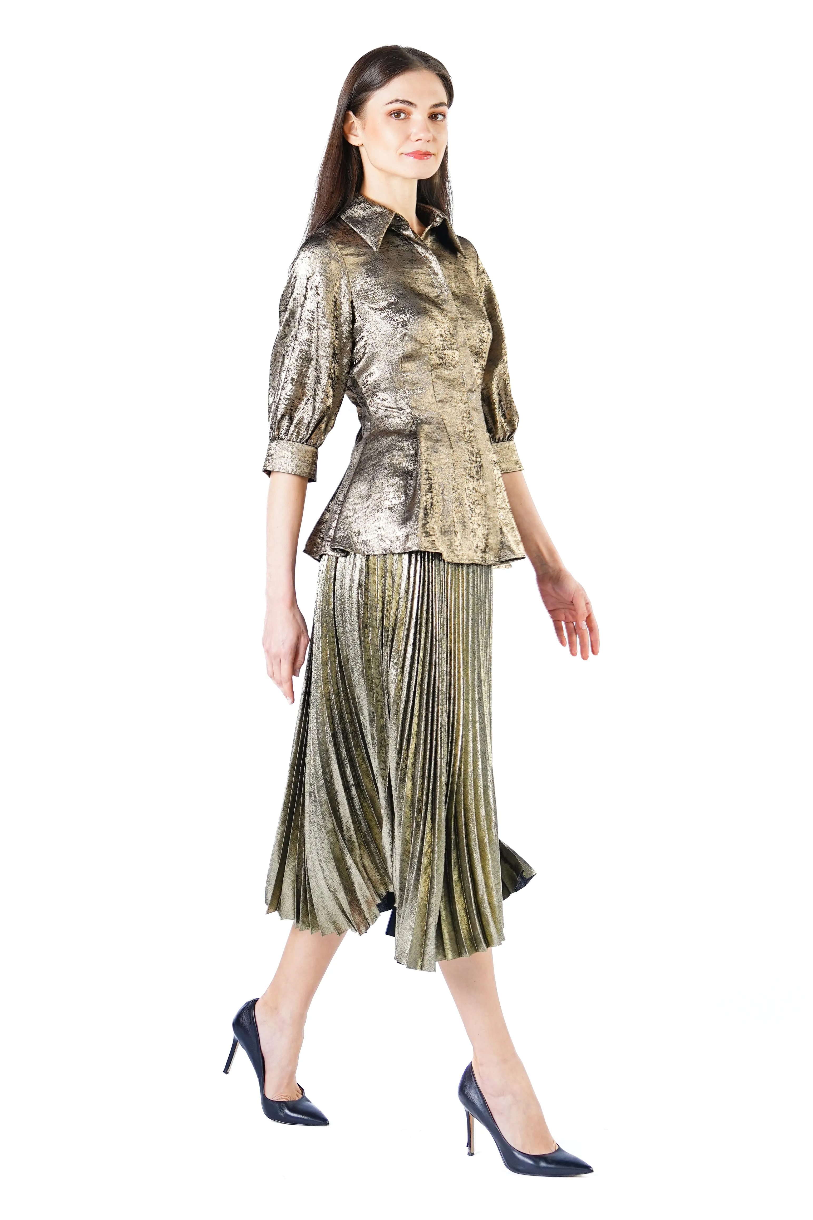 Jayden Metallic Pleated Maxi Skirt