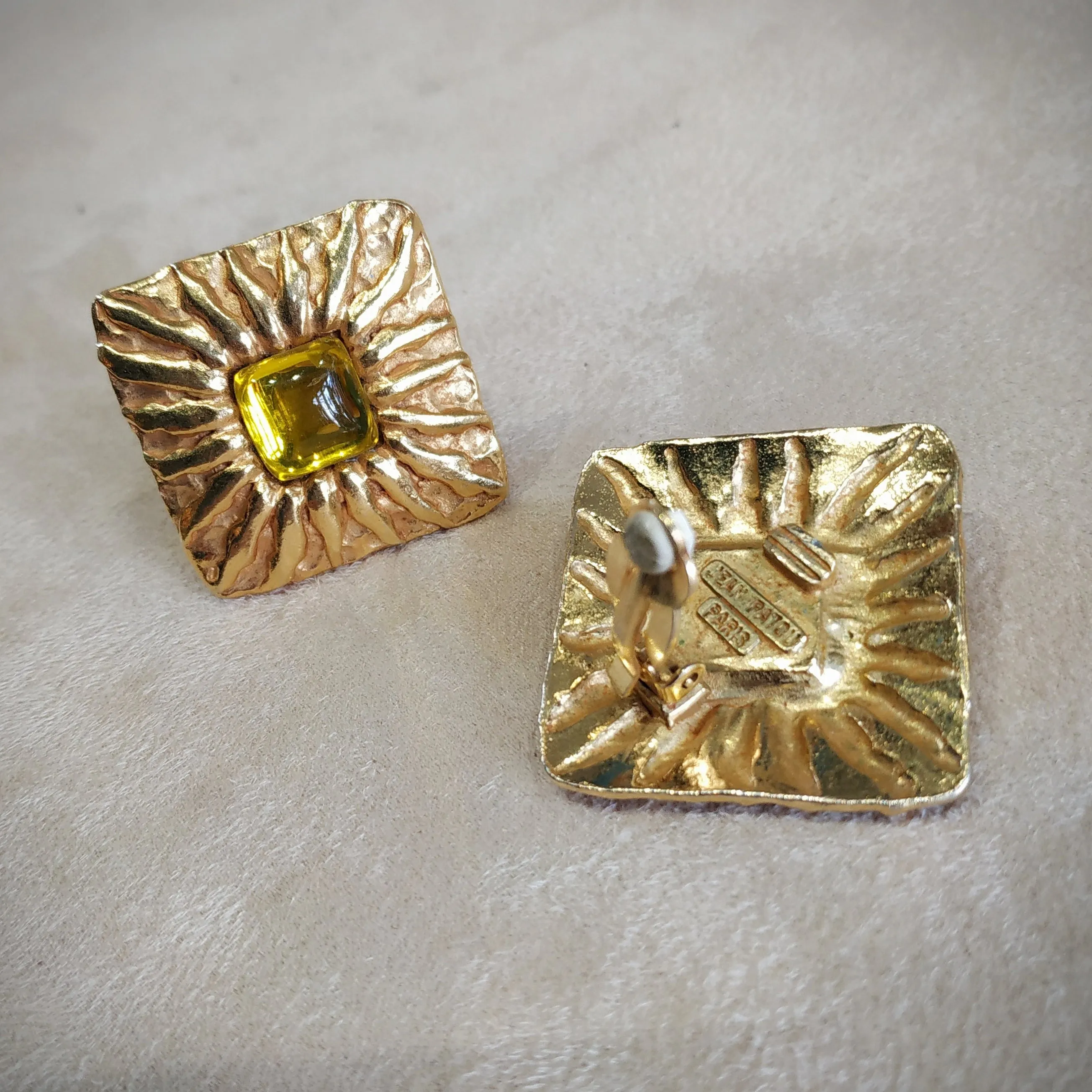 Jean Patou Yellow Gold Square  clip on earrings