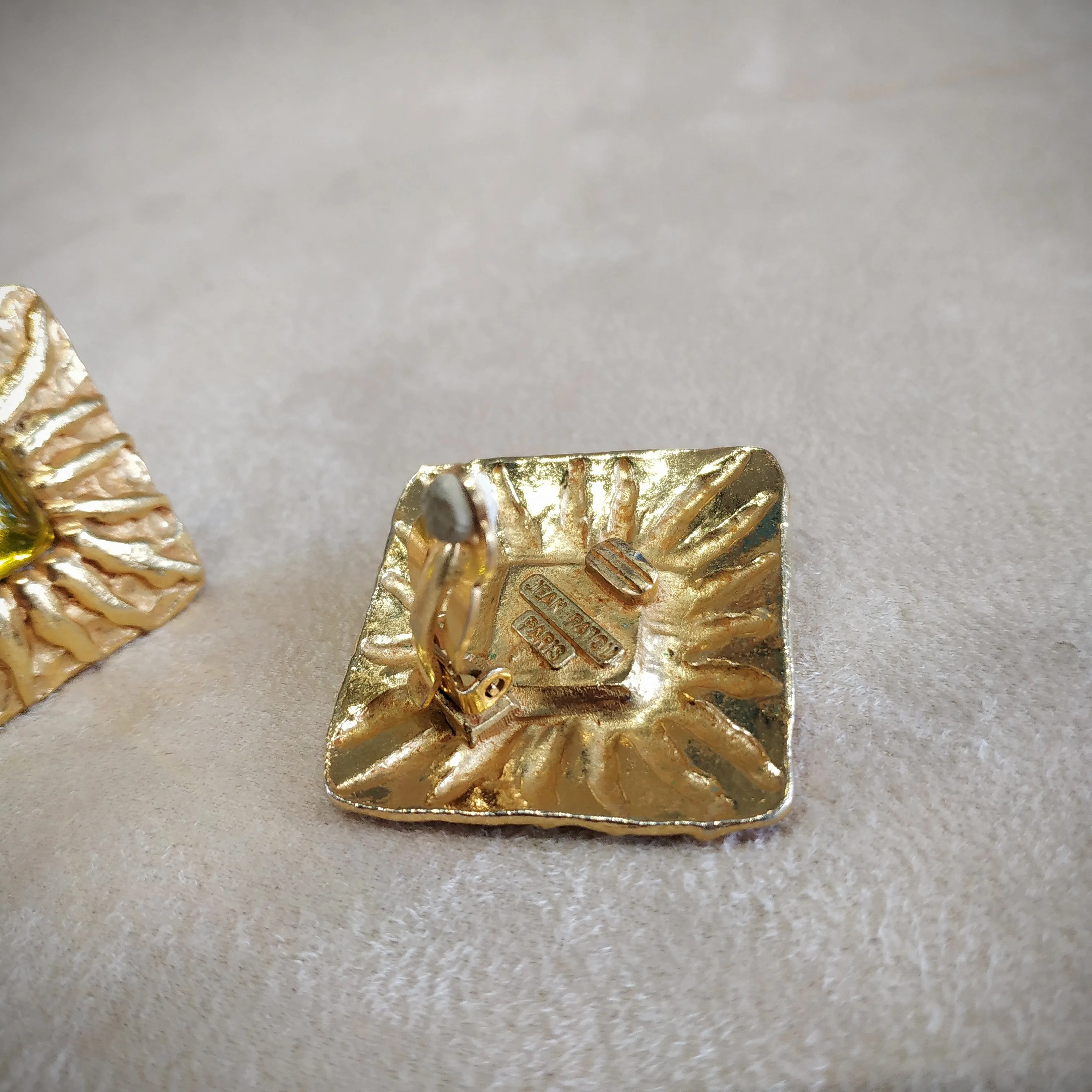 Jean Patou Yellow Gold Square  clip on earrings