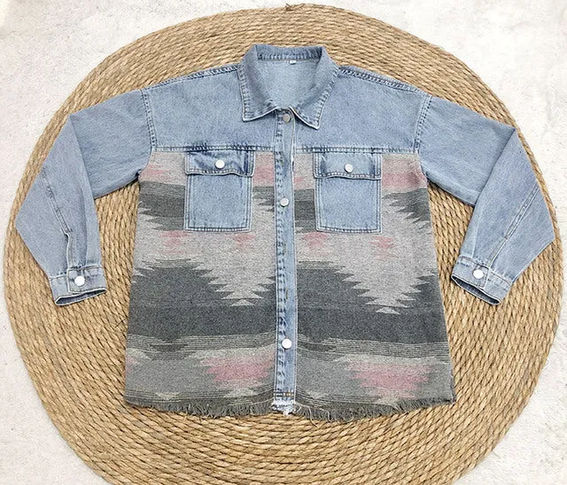 Jeans Casual Jackets 2022 Cowgirl jackets Western Denim Coat Ethnic Patchwork Denim Coat