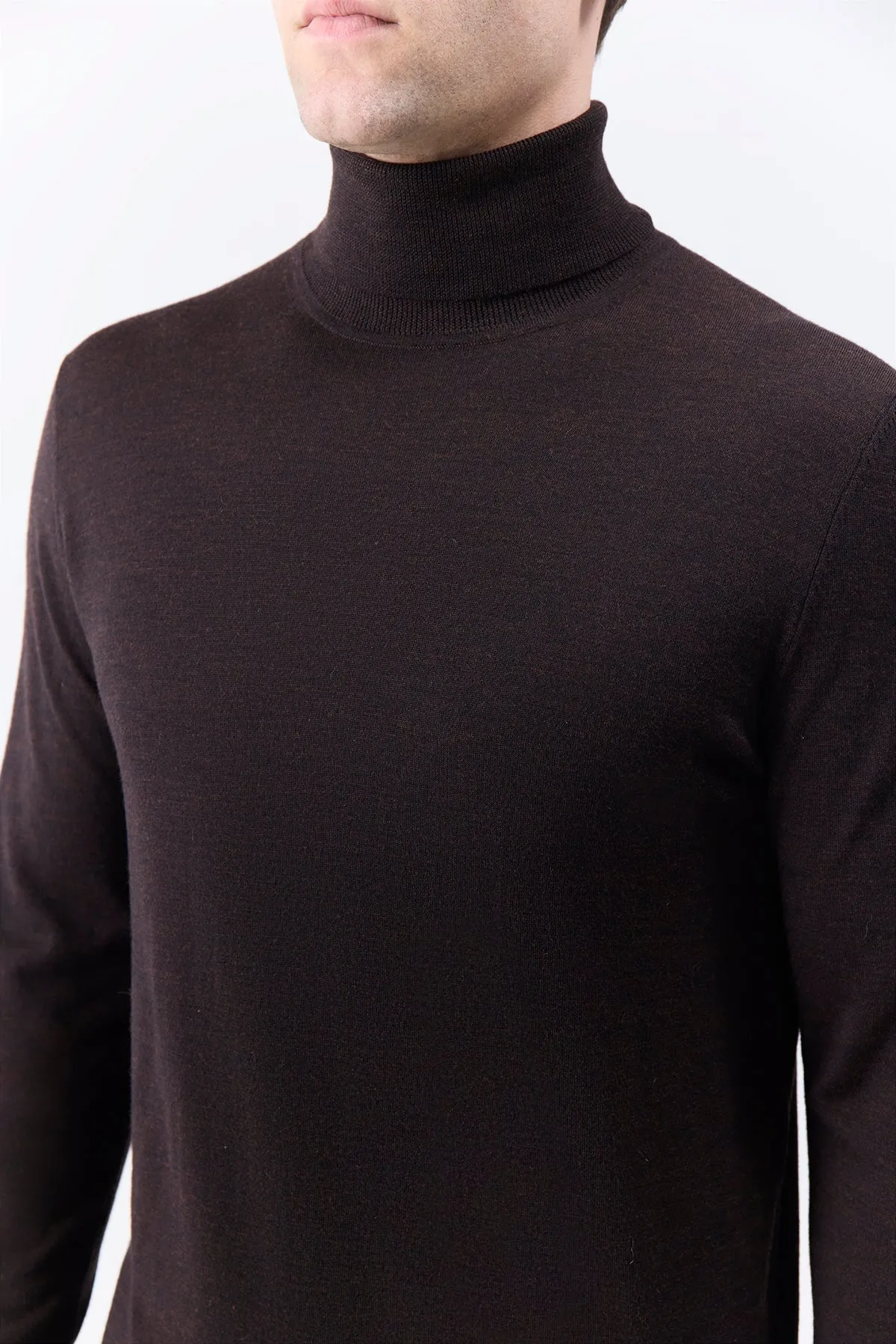 Jermaine Knit Turtleneck in Chocolate Merino Wool