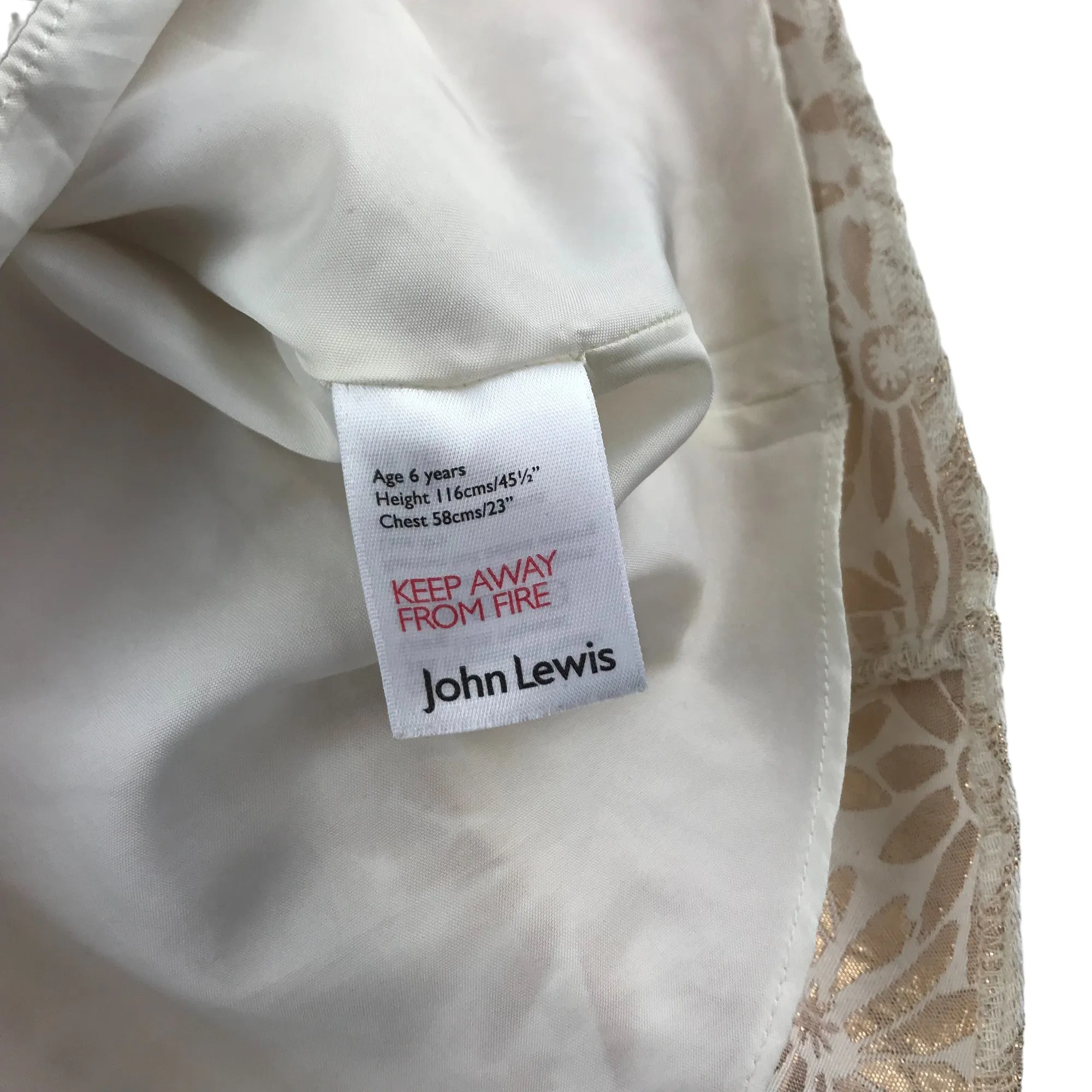 John Lewis dress 6 years light cream and gold floral party