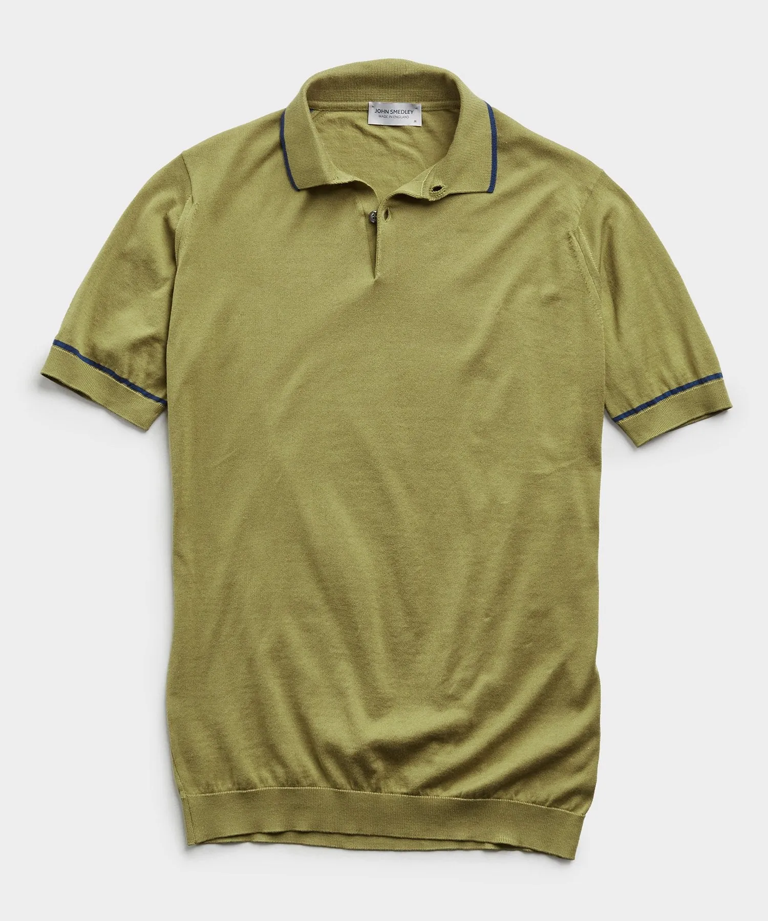 John Smedley Tipped Sea Island Cotton Polo Sweater in Willow Green