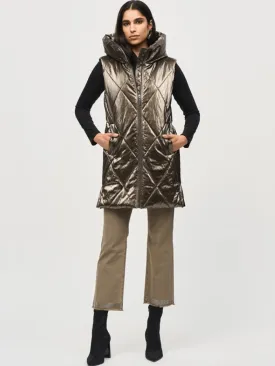 Joseph Ribkoff Quilted Hooded Puffer Gilet In Metallic Taupe 243940 Col 8012