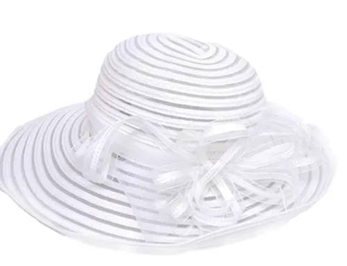 Josette Womens Church Micro Brim Organza Cloche Sun Dressy Hat White