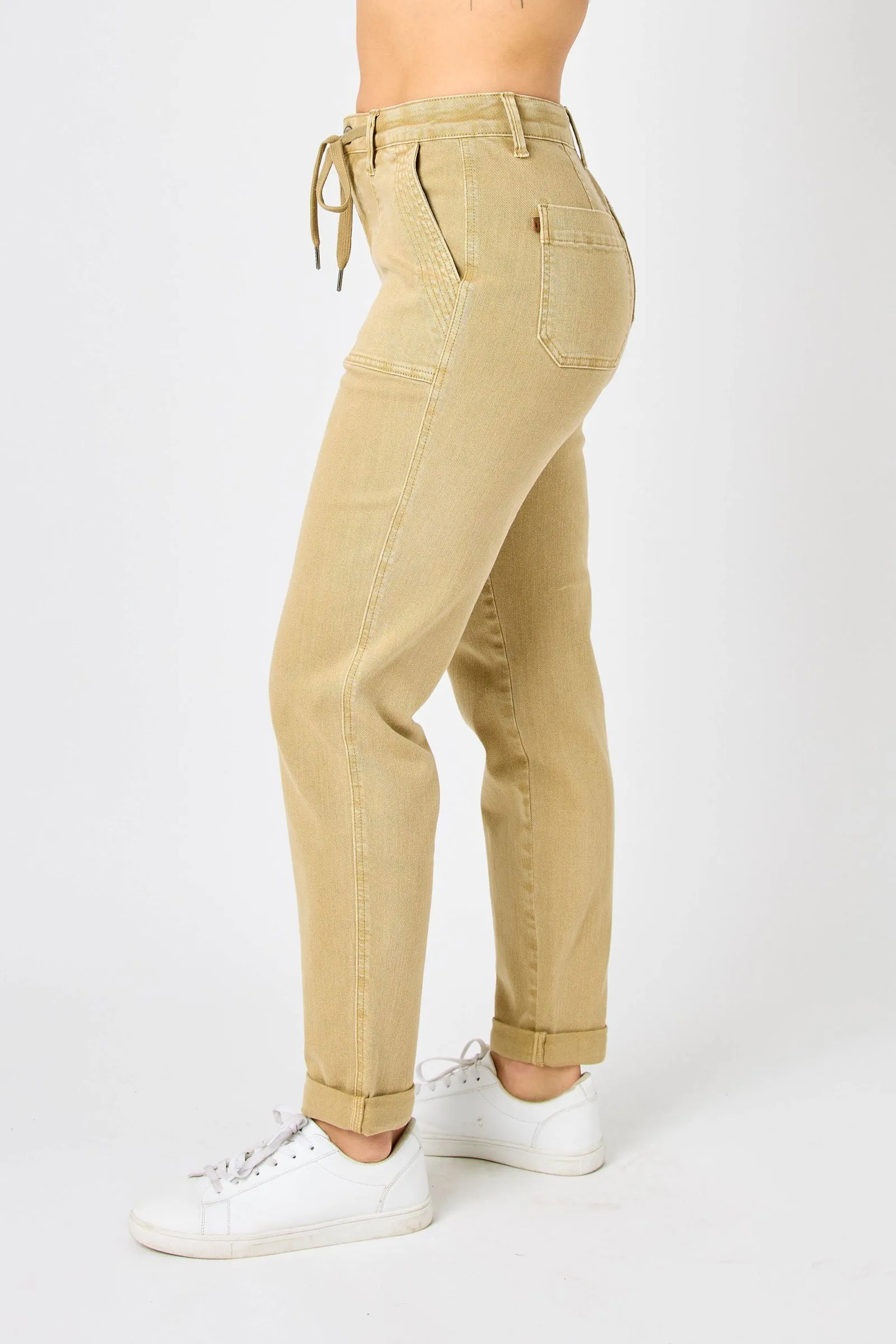 Judy Blue High Waist Khaki Garment Dyed Cuffed Joggers