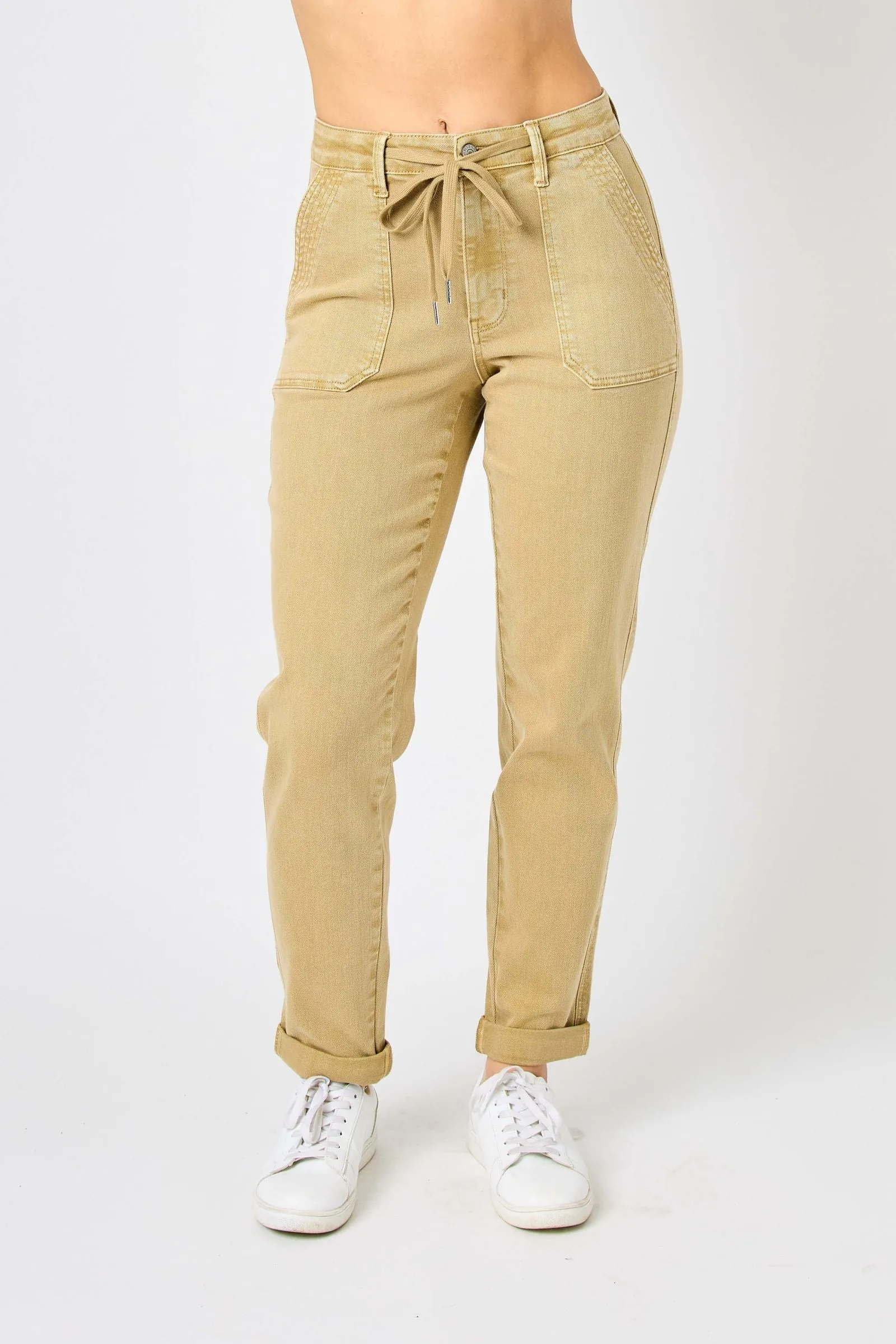 Judy Blue High Waist Khaki Garment Dyed Cuffed Joggers