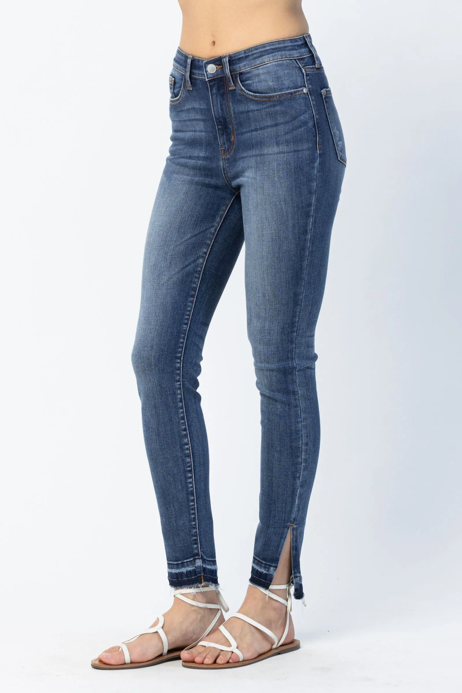 Judy Blue High Waist Released Hem & Side Slit Skinny Denim 82422