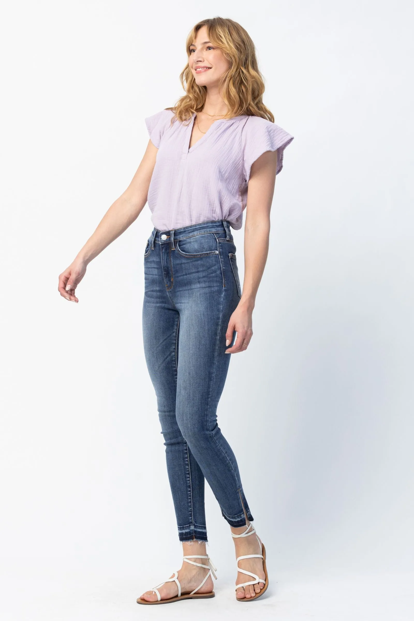 Judy Blue High Waist Released Hem & Side Slit Skinny Denim 82422