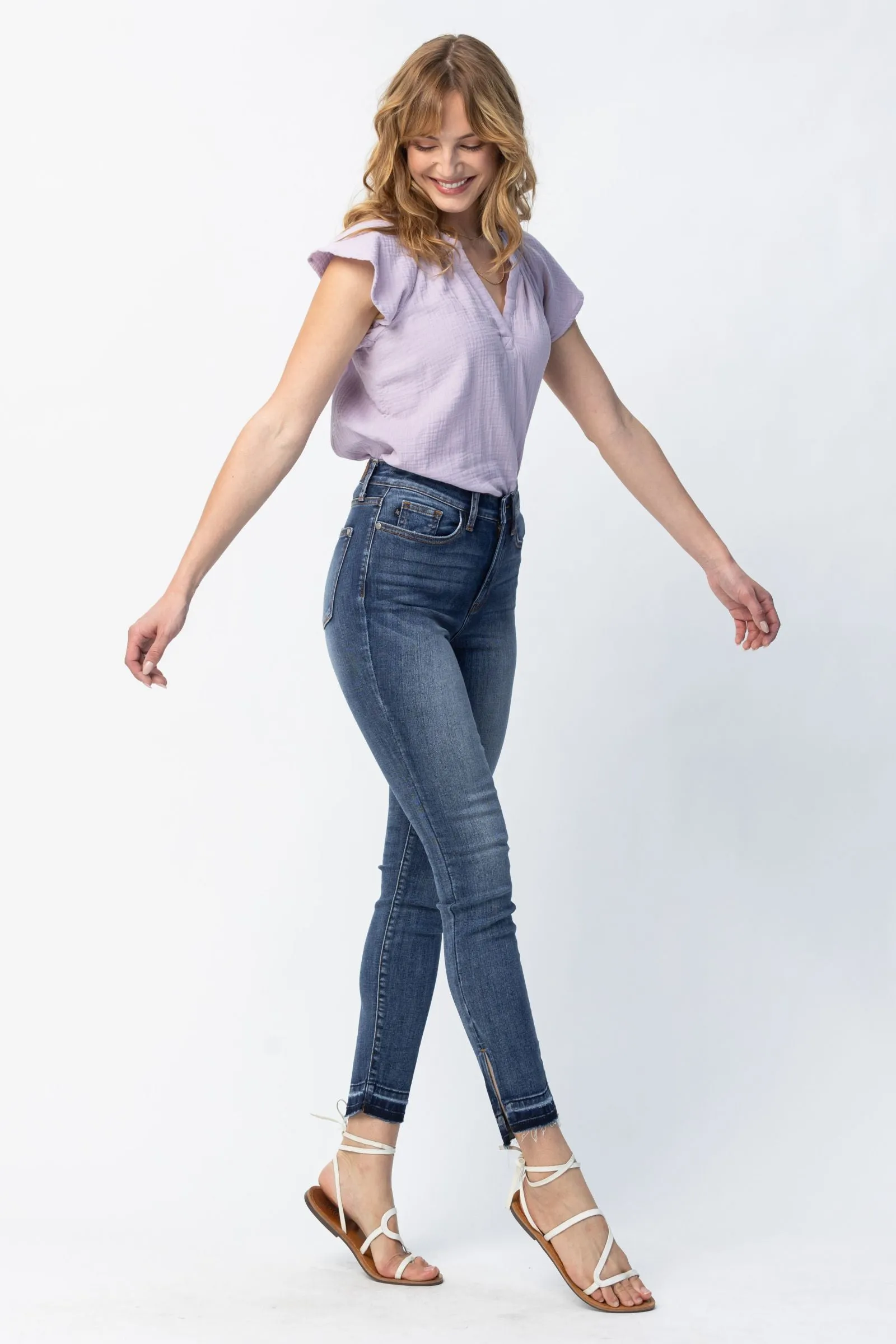 Judy Blue High Waist Released Hem & Side Slit Skinny Denim 82422