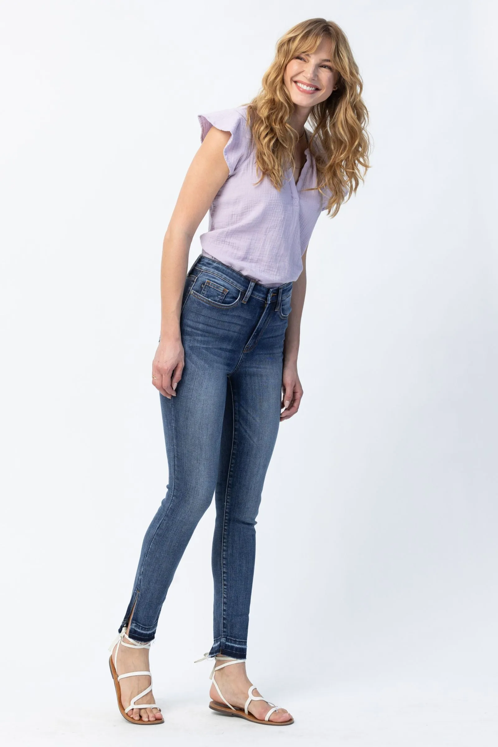 Judy Blue High Waist Released Hem & Side Slit Skinny Denim 82422