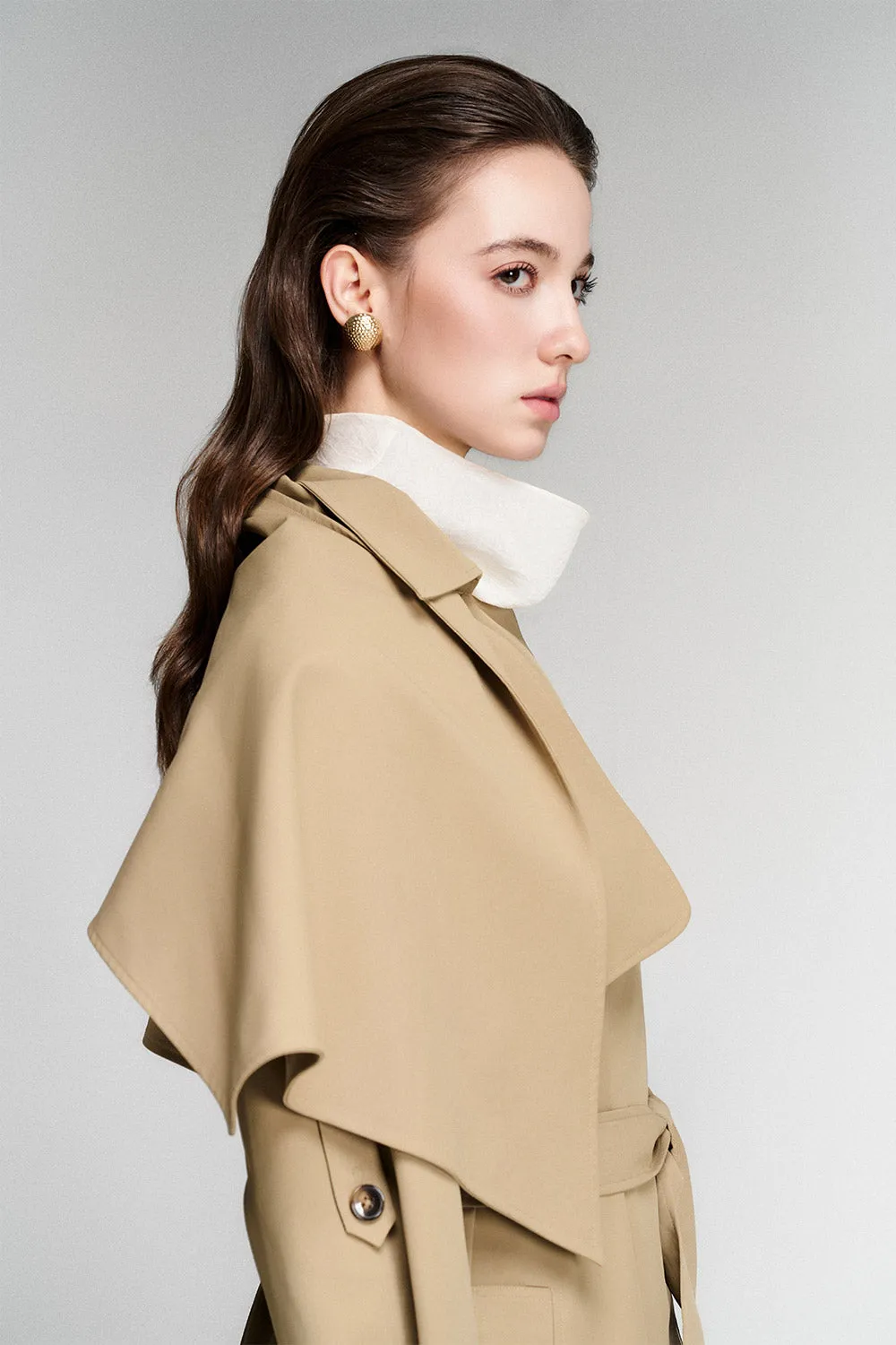 Julianna A-line Cape Shoulder Khaki Midi Trench Coat