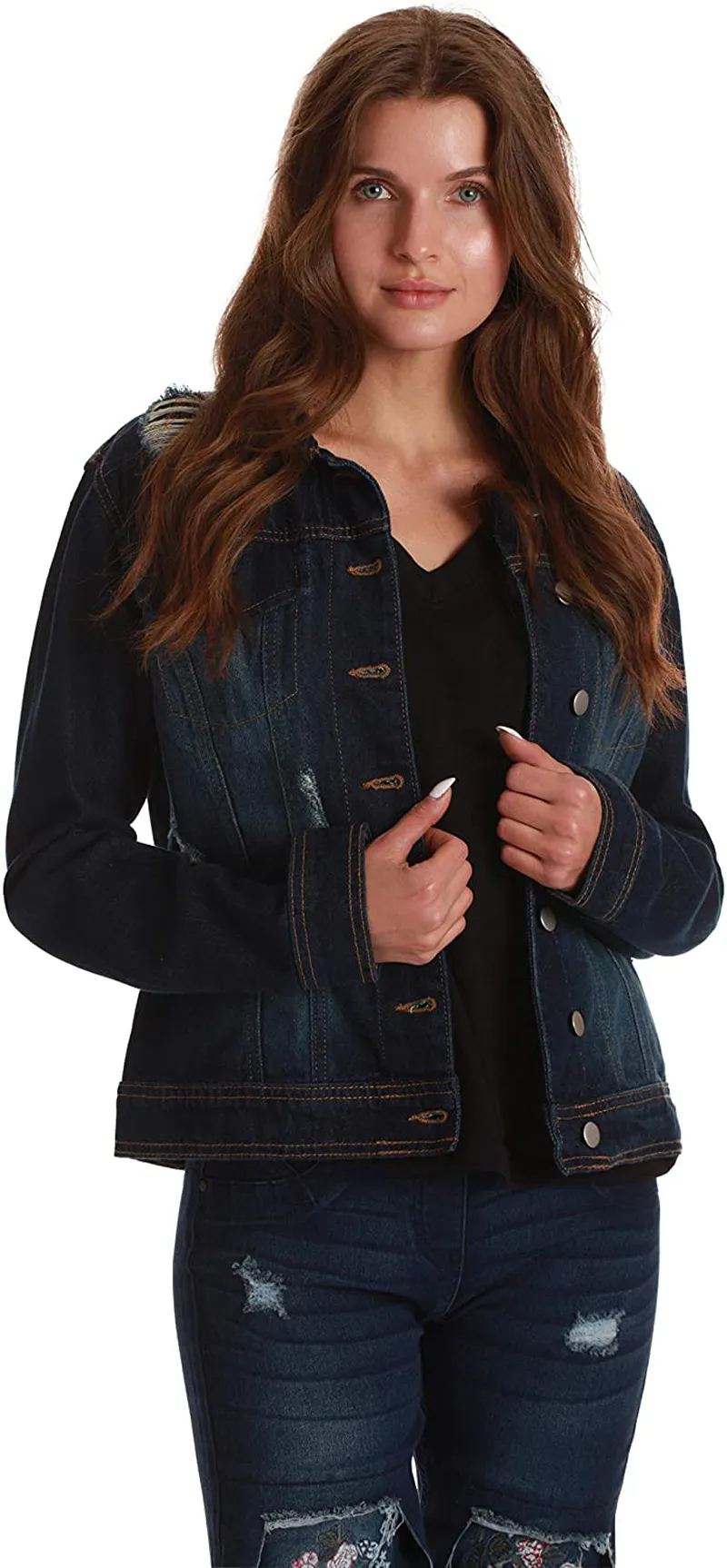 Just Love Denim Jacket for Women Distressed Casual Trucker Jean Jacket