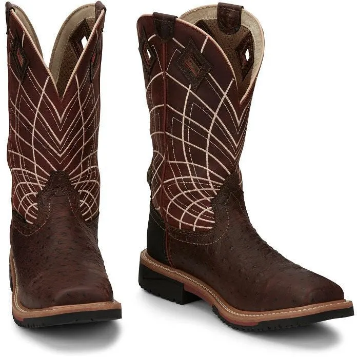 Justin Men's Derrickman 12" Comp Toe Western Work Boot -Brown- SE4835