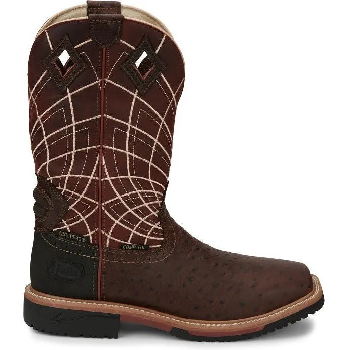 Justin Men's Derrickman 12" Comp Toe Western Work Boot -Brown- SE4835