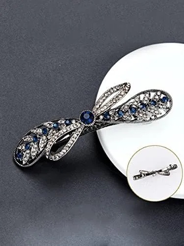 Kairangi Hair Clips for Women Girls Barrette Hair Clips for Women Hair Accessories for Women Hair clip for Women Blue Crystal French Barrette Hair Clips for Women and Girls Gift For Women & Girls