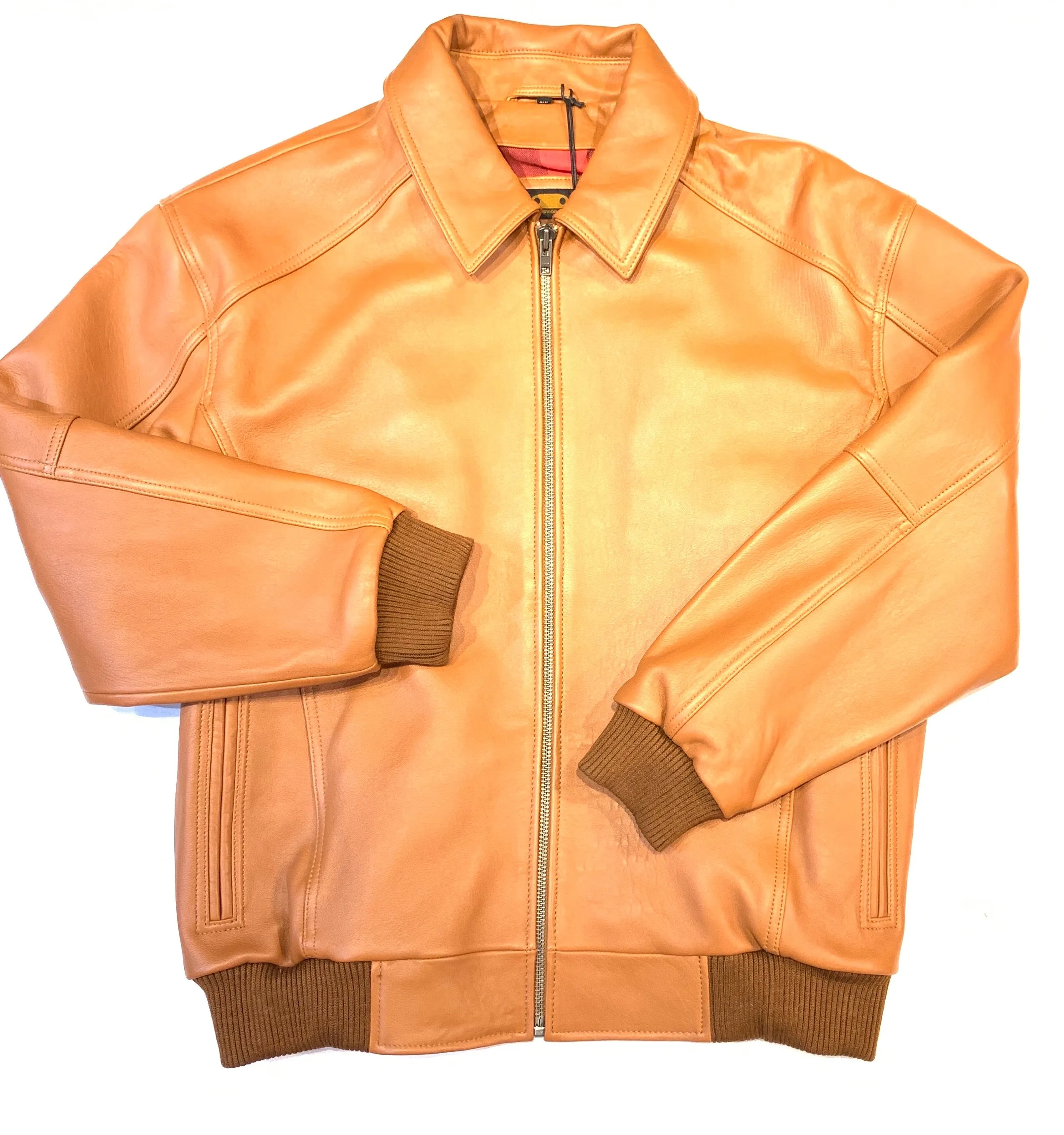 Kashani Men's Cognac Antique Lambskin Bomber Jacket