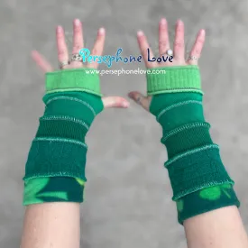 Katwise inspired needle-felted green shamrock upcycled sweater arm warmers-1372