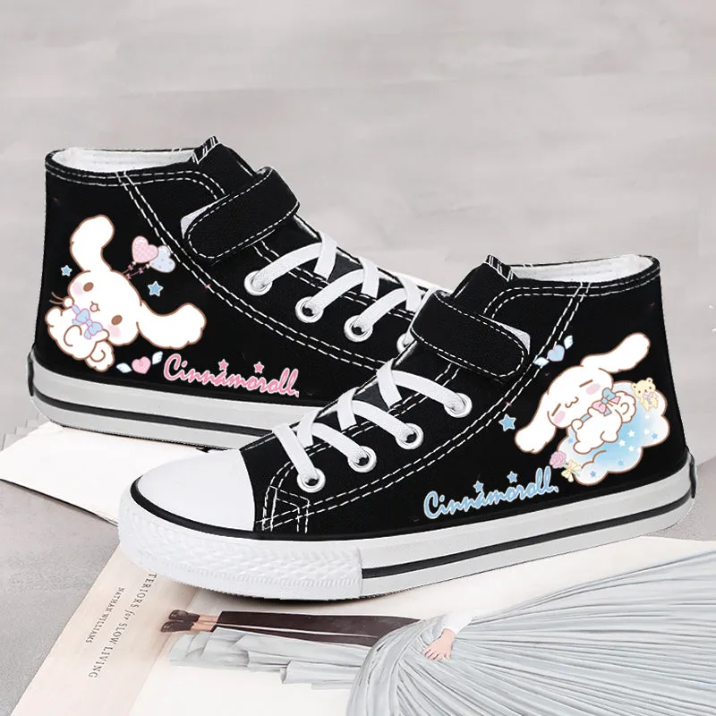 Kawaii Dog Student High Top Canvas Kids Size with Velcro Fastener