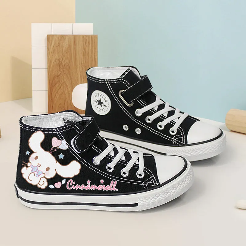 Kawaii Dog Student High Top Canvas Kids Size with Velcro Fastener