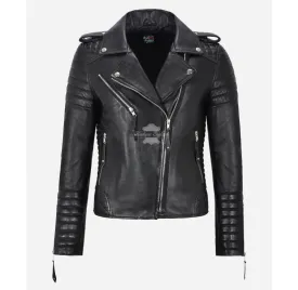 KAY Women's Leather Jacket Biker Style Casual Leather Jacket