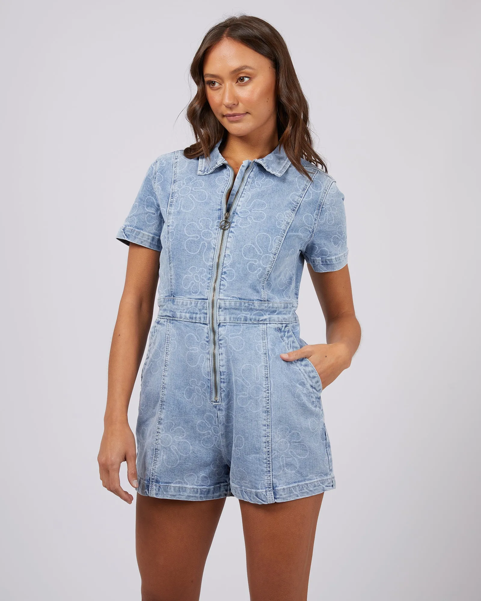 Kendrick Denim Playsuit Light Blue