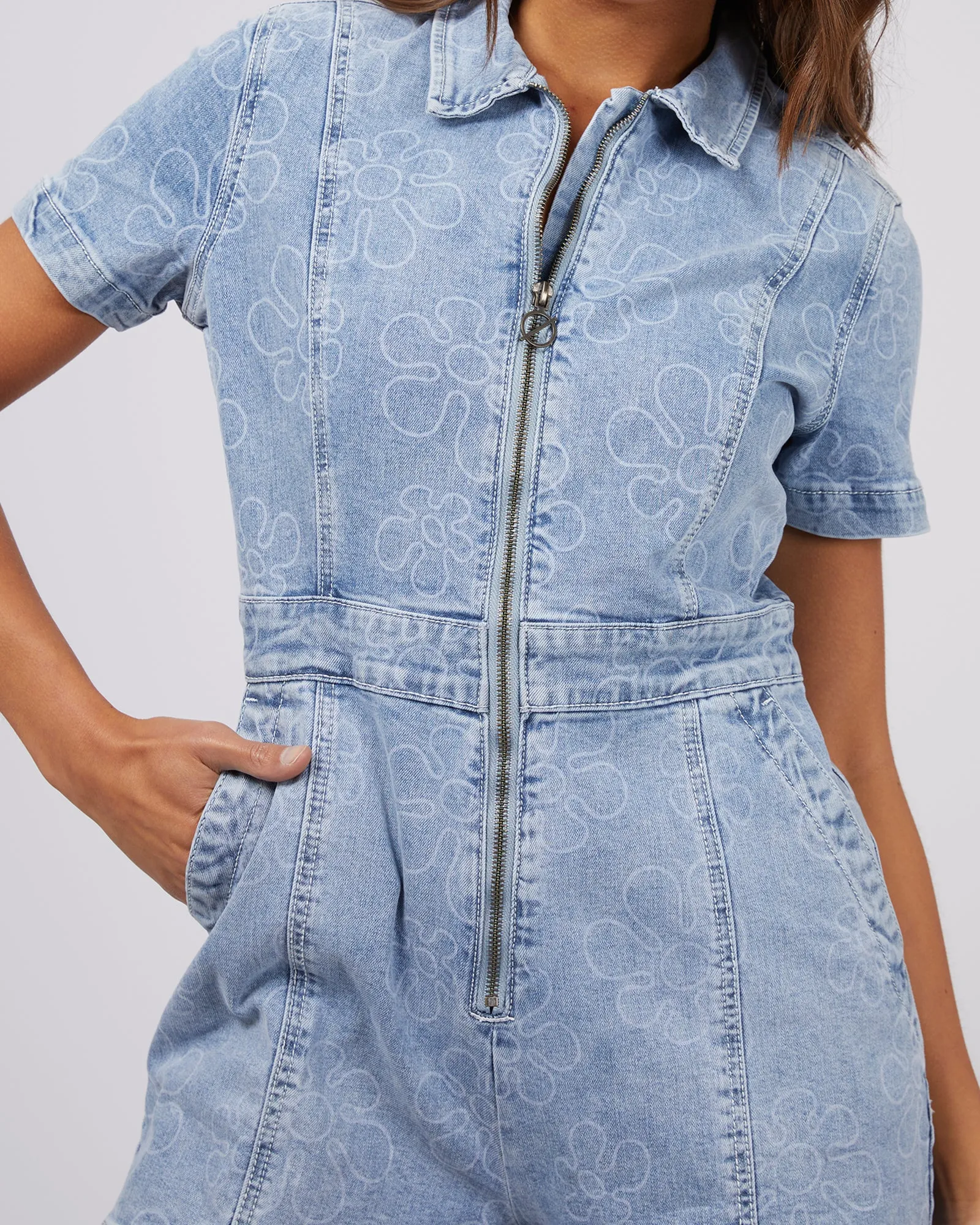 Kendrick Denim Playsuit Light Blue