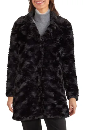 Kenneth Cole Plus Size Textured Faux Fur Coat - Black