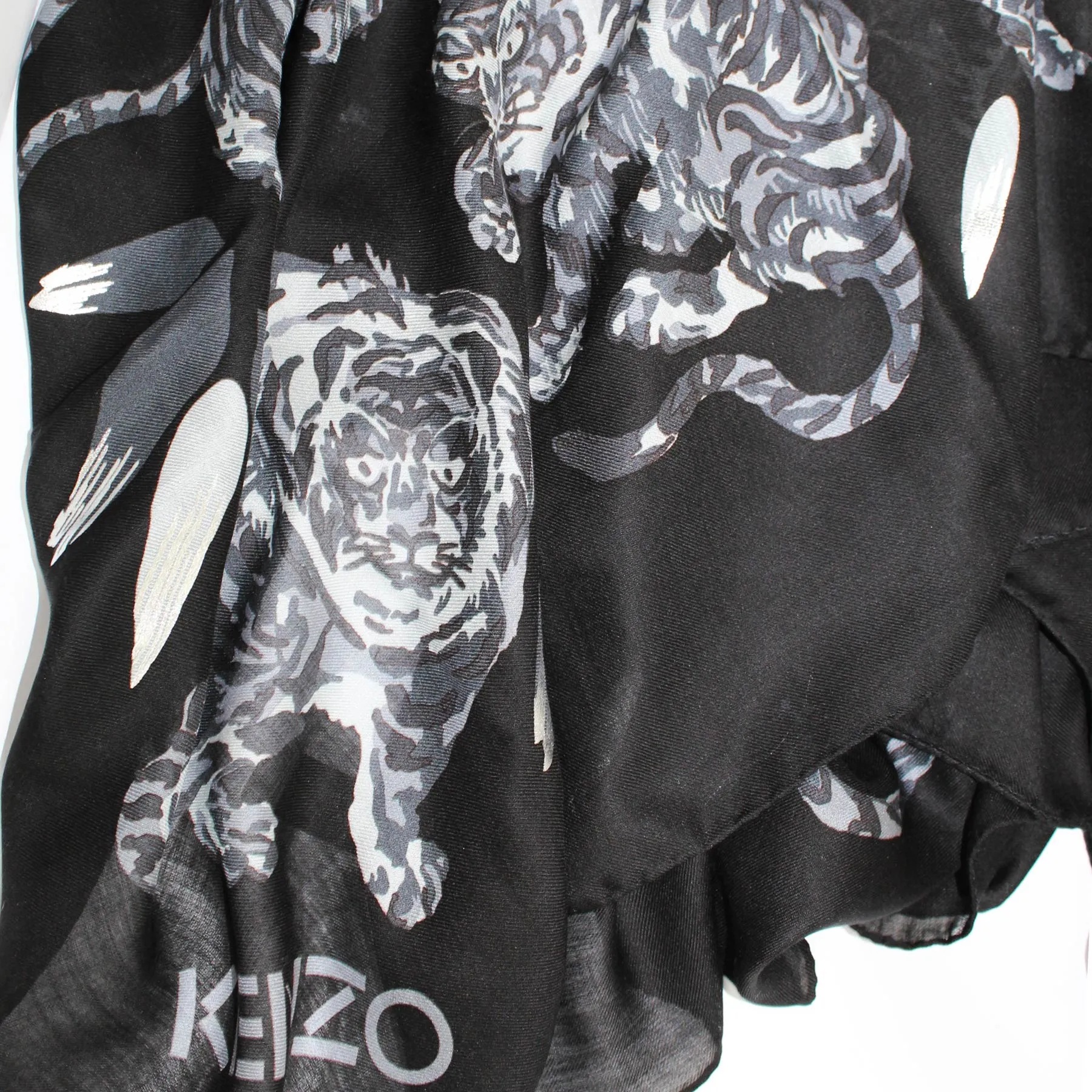 Kenzo Scarf Black Gray Tiger Design - Large Wrap SALE